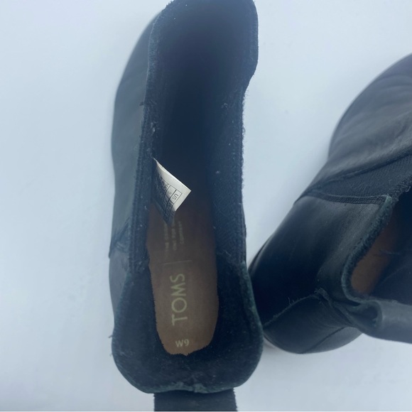 Toms Everly Black Heeled Boot Women’s Size 9 Leather Block Heel - Picture 7 of 8